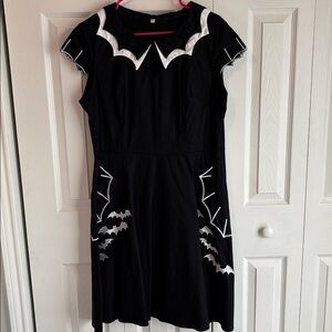 Black Halloween Dress with White Bat Design